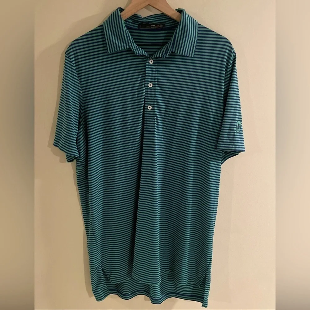 Ralph Lauren RLX Mens Large Shirt Golf Polo Performance Striped Green Blue